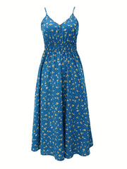 Floral Print Cami Maxi Dress V Neck Slim Waist