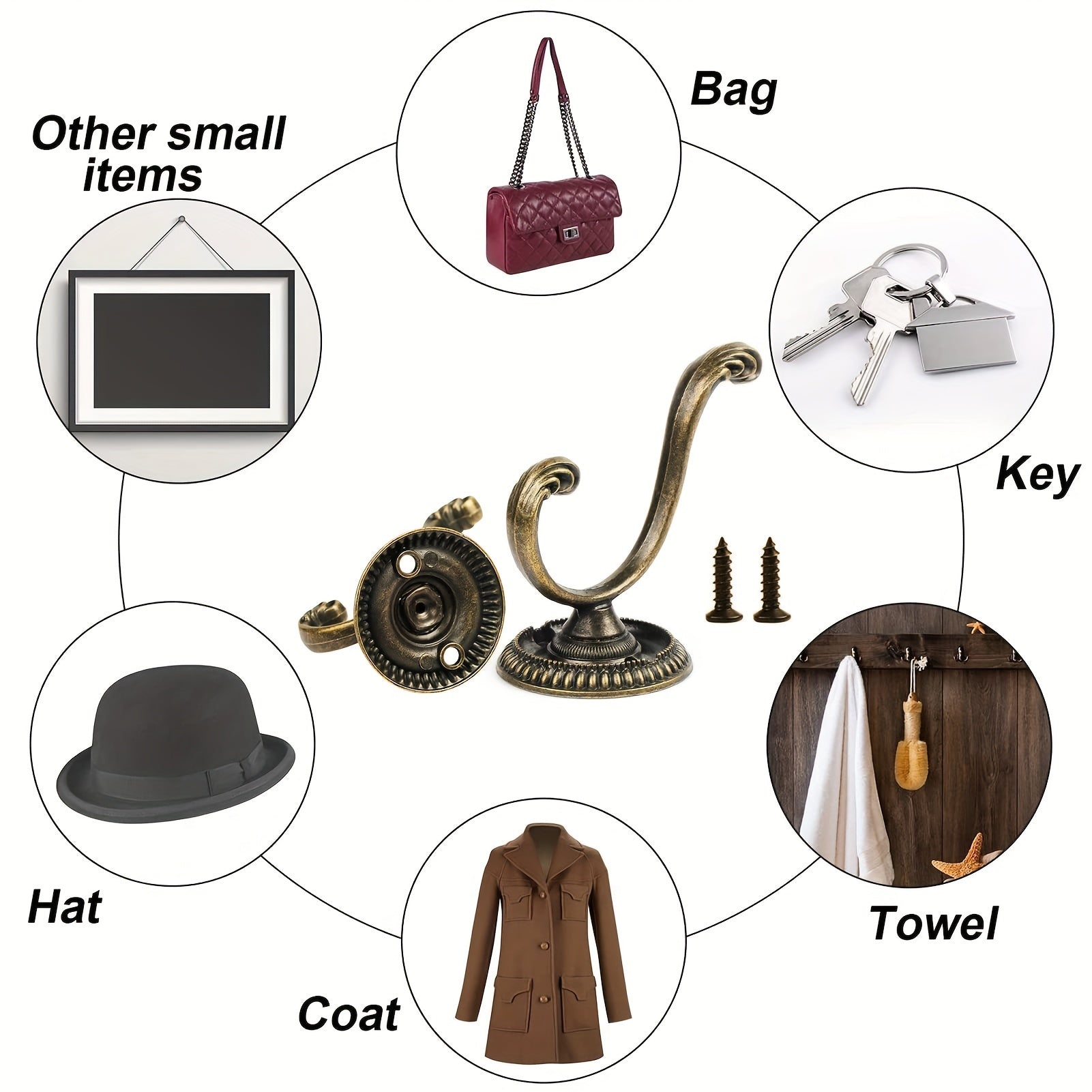 8pcs Vintage Double Hook Wall Hanging Coat Hook