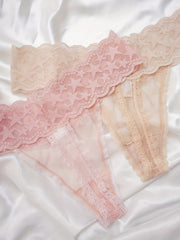 5pcs Floral Lace Thongs Sexy Semi Sheer Trim Panties Women's Lingerie