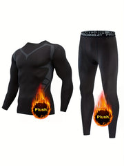 Men's Winter Plush Fitness Tights & Top Pants Set