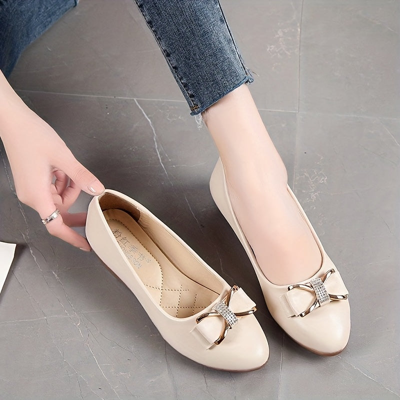 Women's Bowknot Flat Shoes Point Toe Slip On Versatile Dress Shoes