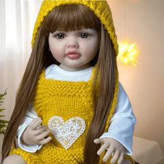 22in Lifelike Reborn Doll Girl Long Hair Yellow Hoodie Lace Heart Patch