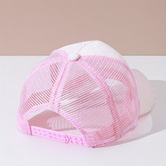 Letter Bird Printed Trucker Hat Pink Mesh Breathable Baseball Cap Women