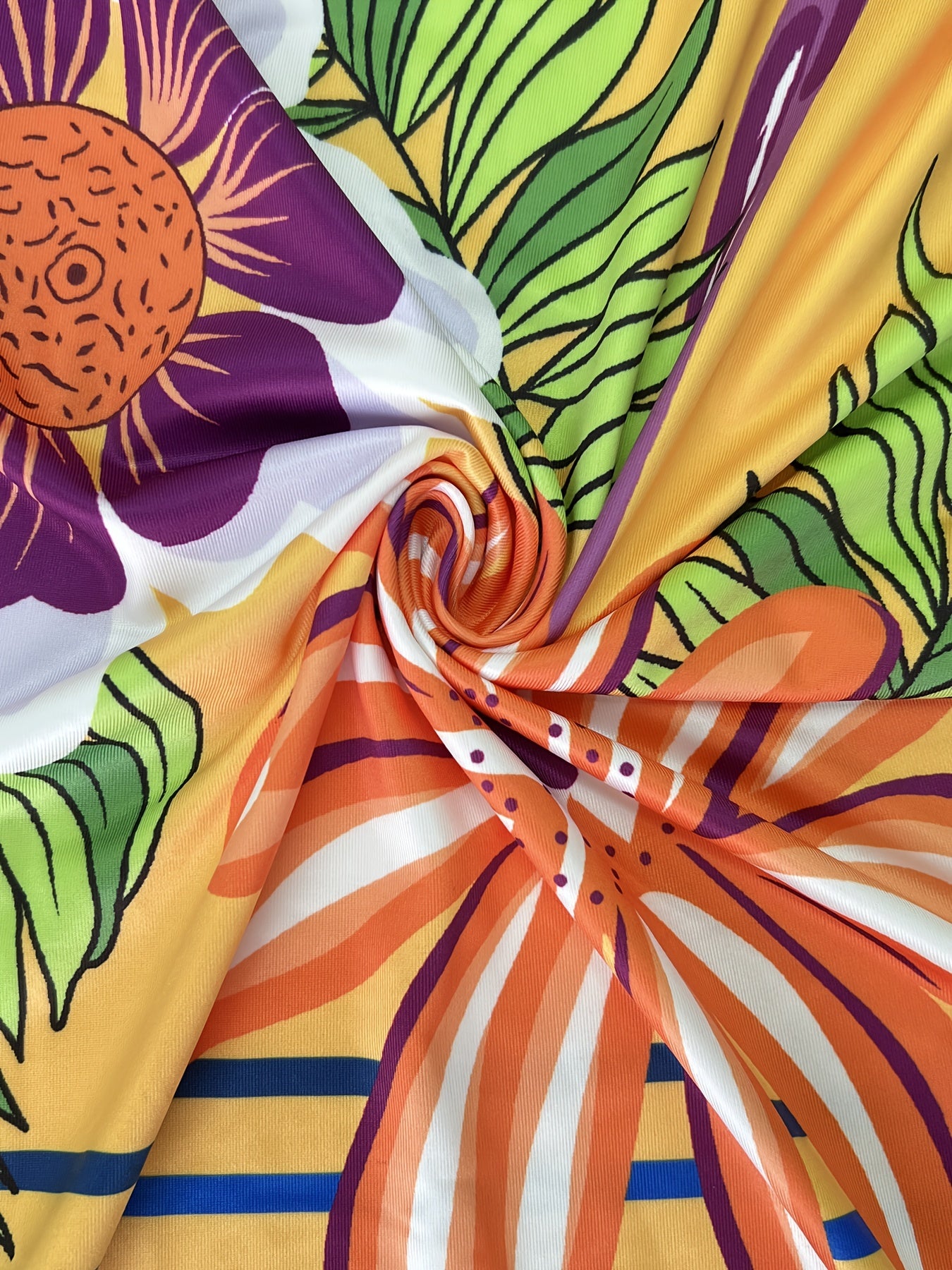 Colorblock Plant Print V Neck Dress Casual Three quarter Sleeve Dress
