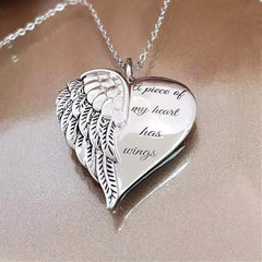 Vintage Funky Engraved Letter Wing Heart Pendant Necklace