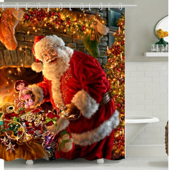 Festive Santa Claus Shower Curtain - Waterproof and Machine Washable