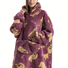 Lounge Robe Women's Plus Sloth Pattern Warm Oversized Fleece Hoodie