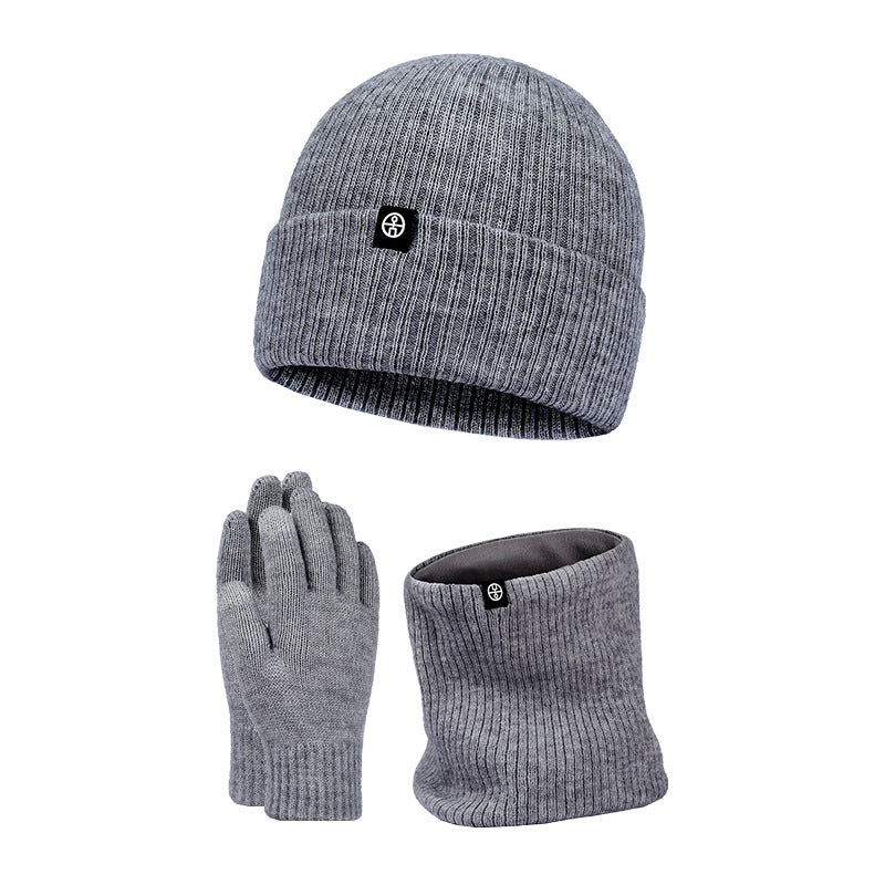 Woolen Hat Bib Gloves Three piece Set Thickened Knitted Hat