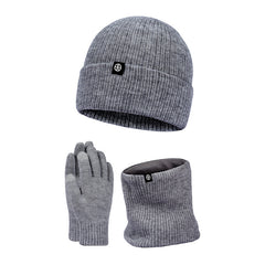 Woolen Hat Bib Gloves Three piece Set Thickened Knitted Hat