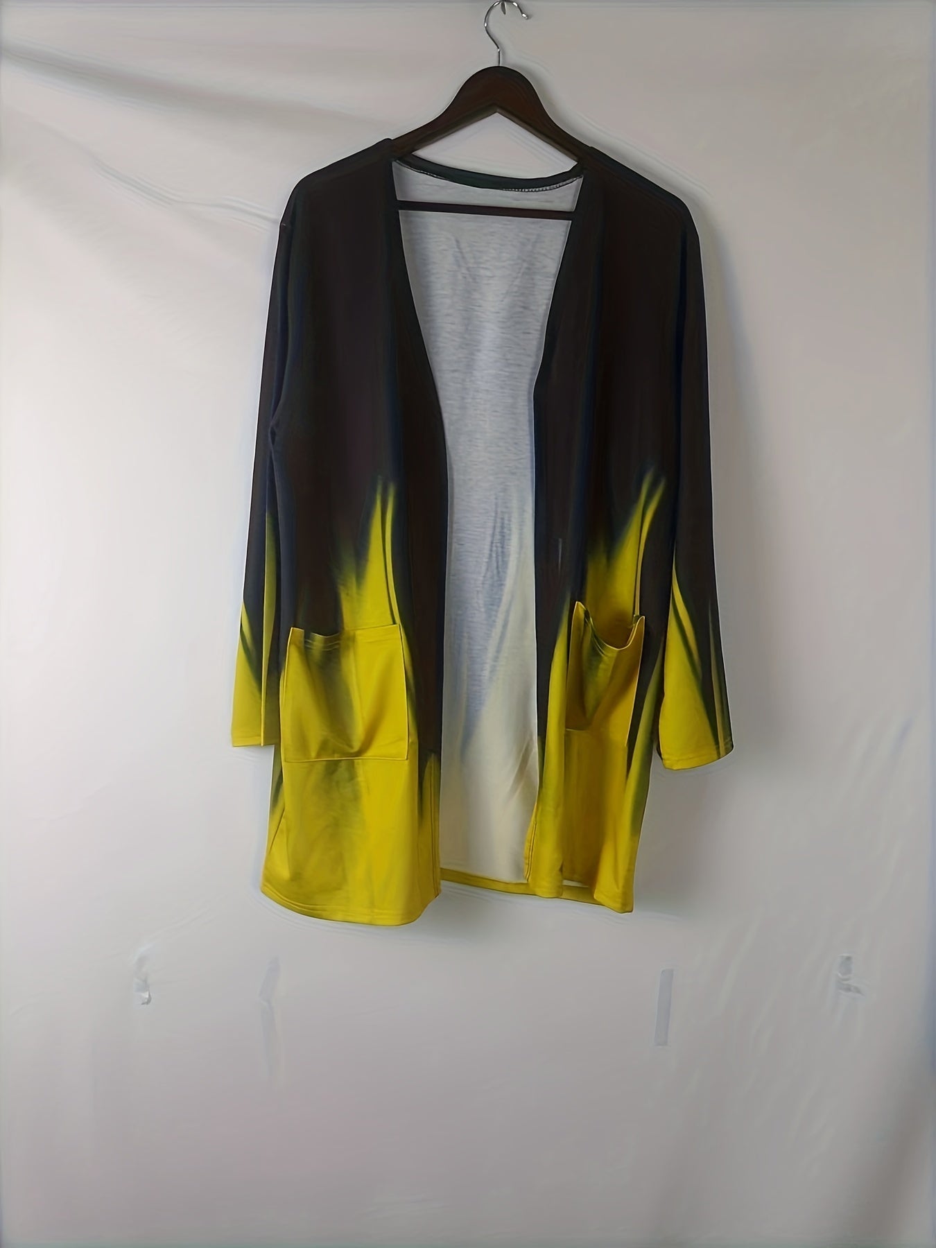Graphic Print Long Sleeve Open Front Cardigan with Pockets