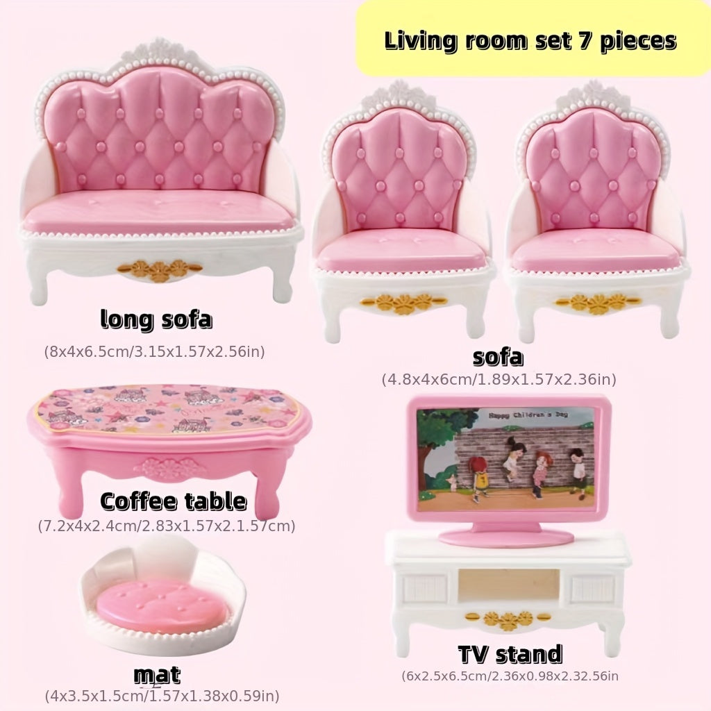 Kids Playhouse Furniture Set - 5 Piece Bedroom, Kitchen, Living Room