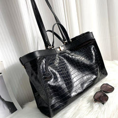 Crocodile Pattern Large Capacity Cowhide Shoulder Handbag