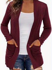 Dual Pockets Open Front Cardigan for Women