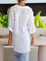 Sexy Blouse Women's Plus Solid Long Sleeve Button Up V Neck Tunic
