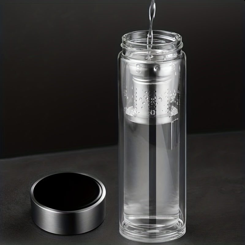 Portable Double Layer Glass Tea Cup 15.2oz with Filter Seal