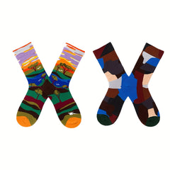 4 Pairs Portrait Print Socks Women's Mid Tube Stockings