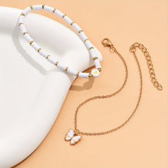 Oil Butterfly Pendant Chain Anklet Set Vintage Style Bracelets