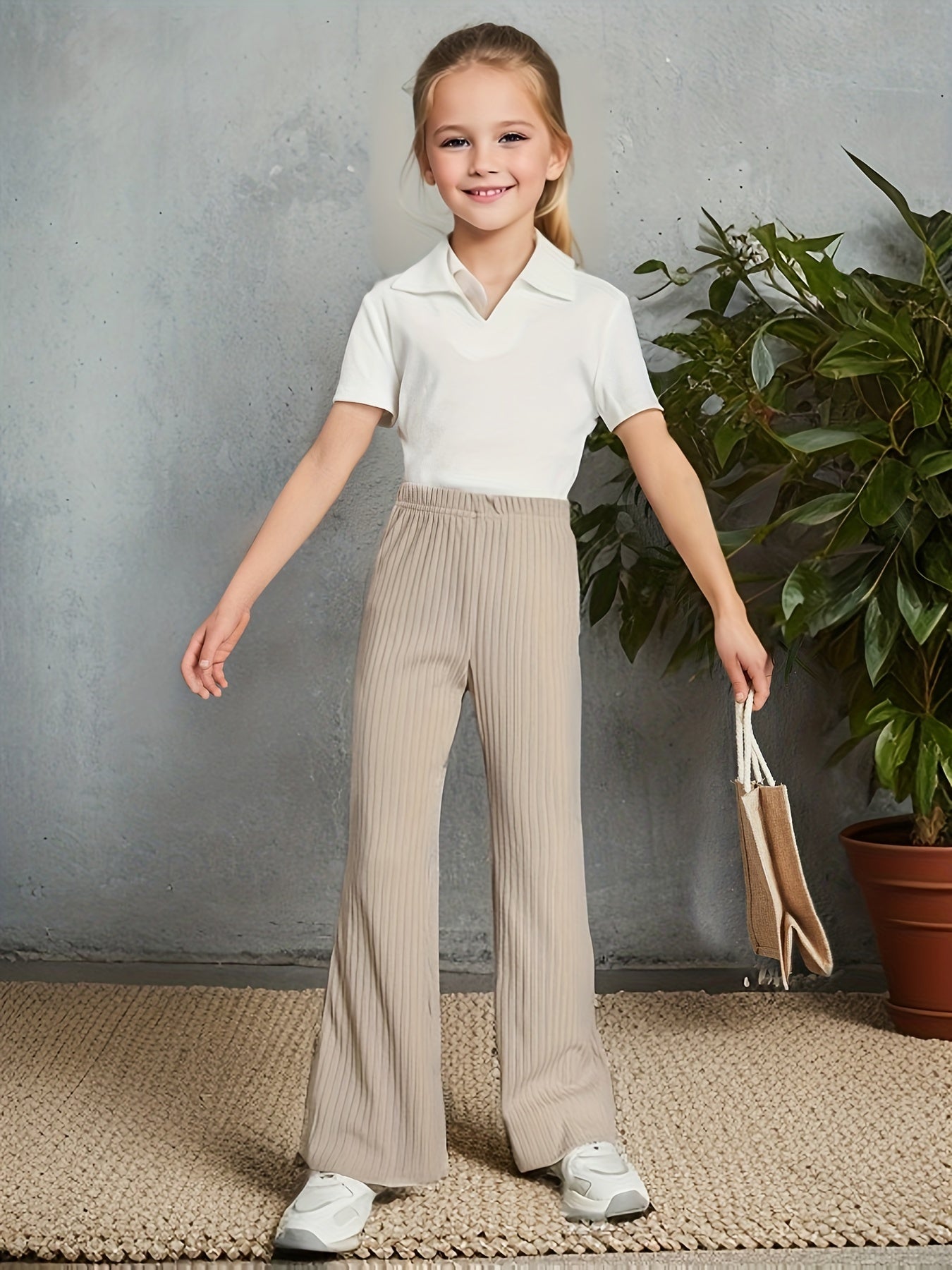 Girls' High Waist Flare Bell Bottom Knit Pants