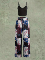 Hippie 2pc Set Solid Cami Top & Floral Wide Leg Pants