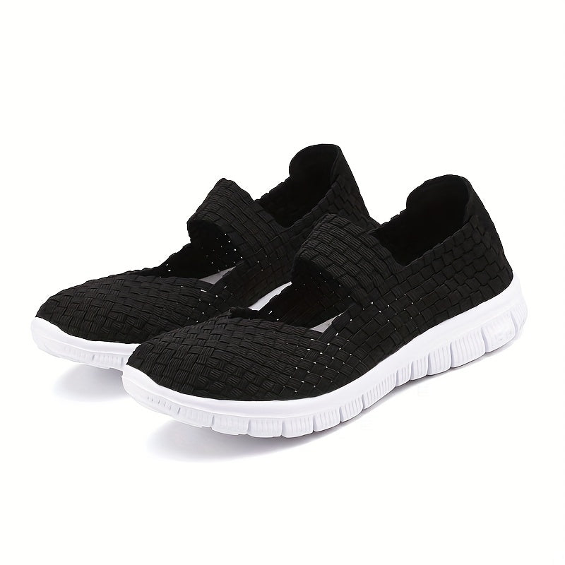 Plaid Weaving Backless Ankle Strap Walking Shoes Lightweight Sneakers