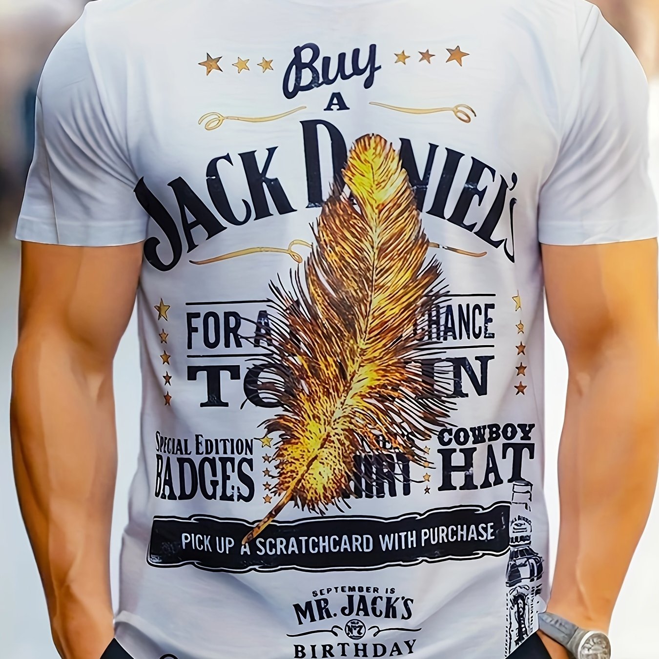 Letter And Feather Print Men's Short Sleeve T shirt