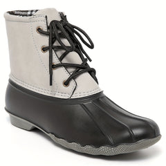 Waterproof PVC Duck Boots Lace Up Flat Non Slip Rain Snow Boots