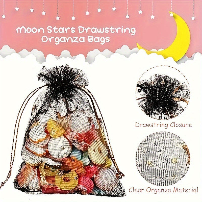 50pcs Moon Star Drawstring Organza Bag Jewelry Gift Bag, Mixed Colors
