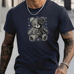 Men's Bear Pattern Shirt Casual Short Sleeve Tee Top