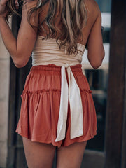 Ruffle Trim Drawstring Shorts for Women