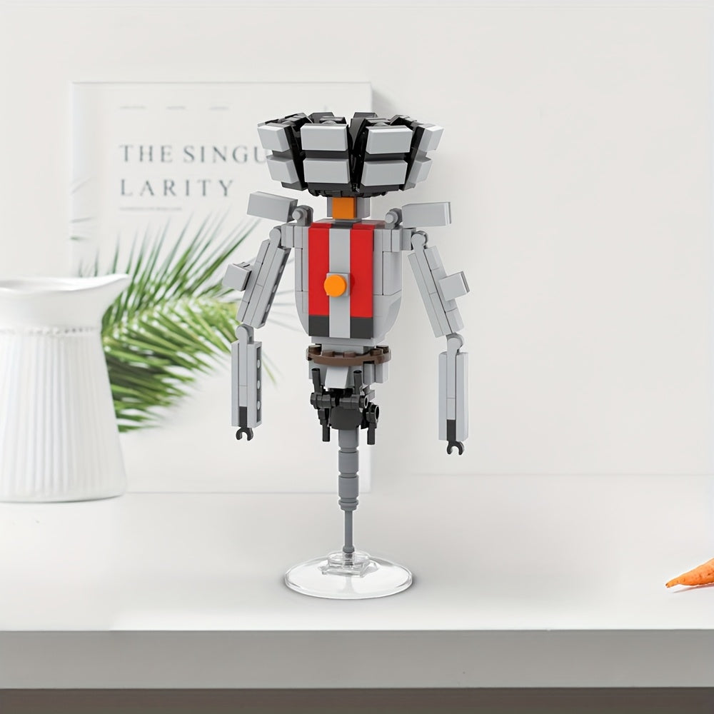 Mecha Toilet Cartoon Figure Block Model MOC Red Accents Perfect Gift for Fans