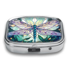Pink Dragonfly Medicine Box 2 Compartment Portable Metal Case
