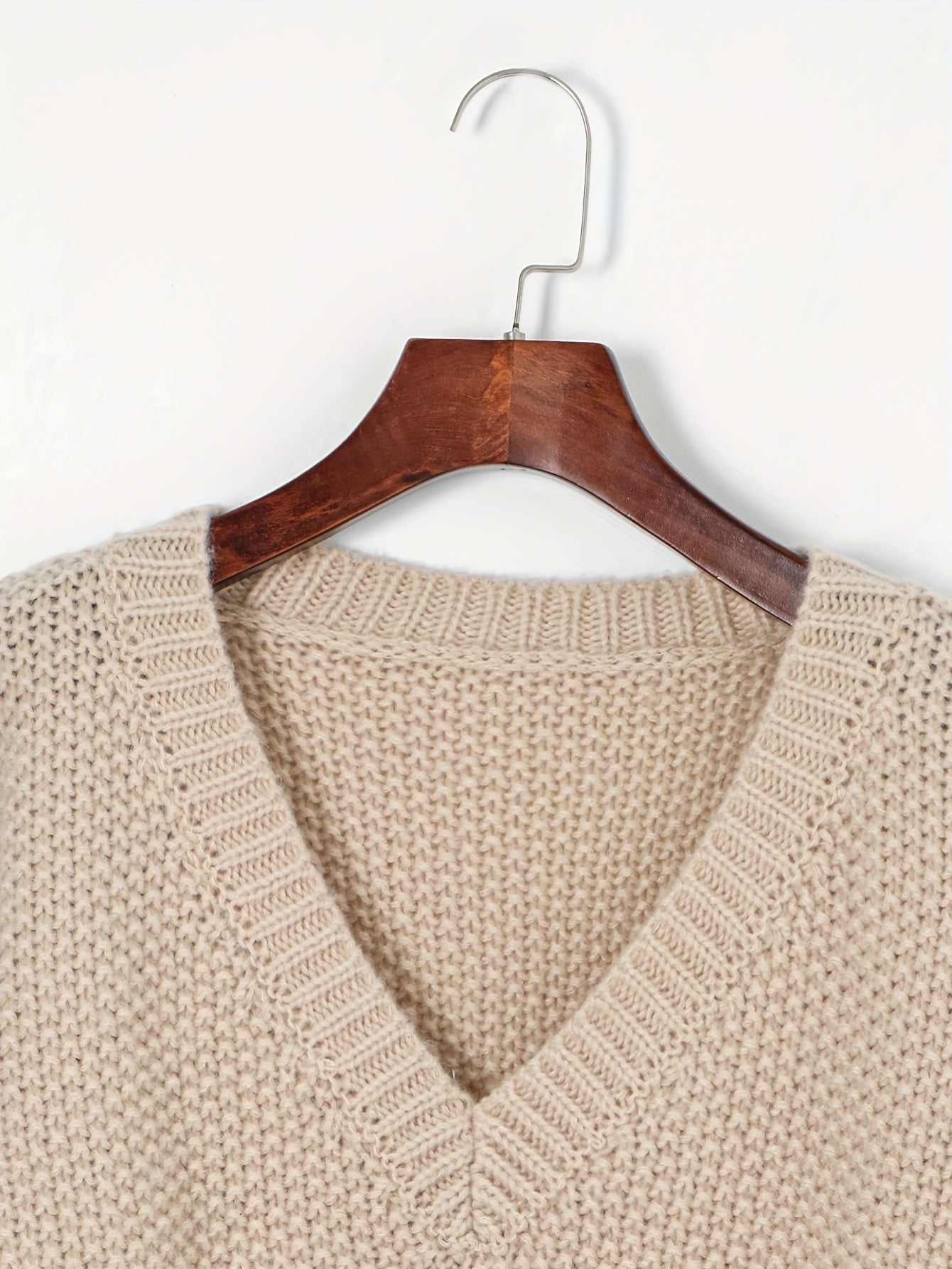 Casual Sweater Solid Bat Sleeve V Neck Stretch Jumper