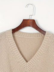 Casual Sweater Solid Bat Sleeve V Neck Stretch Jumper