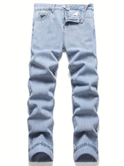 Mens Embroidered Ox Head Jeans Straight Regular Denim Jeans