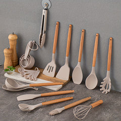 33pcs Wooden Handle Silicone Kitchenware Spoon Shovel Kitchen Gadgets Set