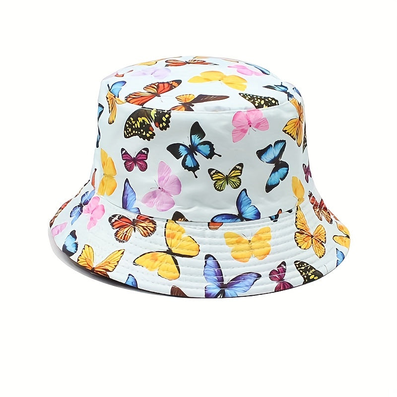 Butterfly Print Reversible Bucket Hat Casual Couple Basin Hat