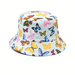 Butterfly Print Reversible Bucket Hat Casual Couple Basin Hat