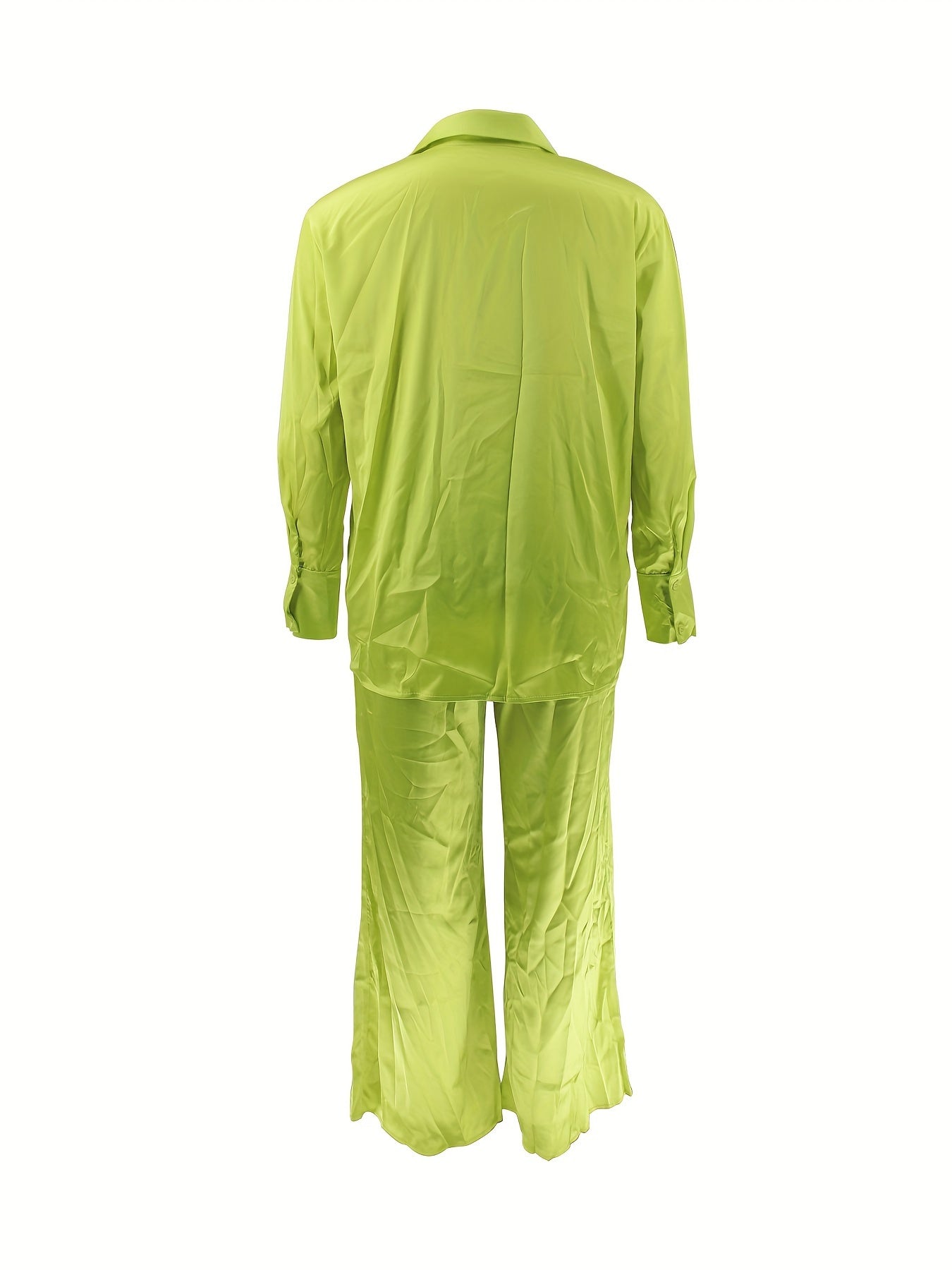 Women's Plus Solid Long Sleeve Shirt & Wide Leg Pants 2 Piece Set