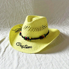 Ethnic Colored Wooden Bead Straw Cowboy Hat