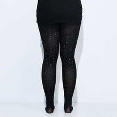 Solid Nylon Rhinestone High Rise Stockings Women's Plus Pantyhose