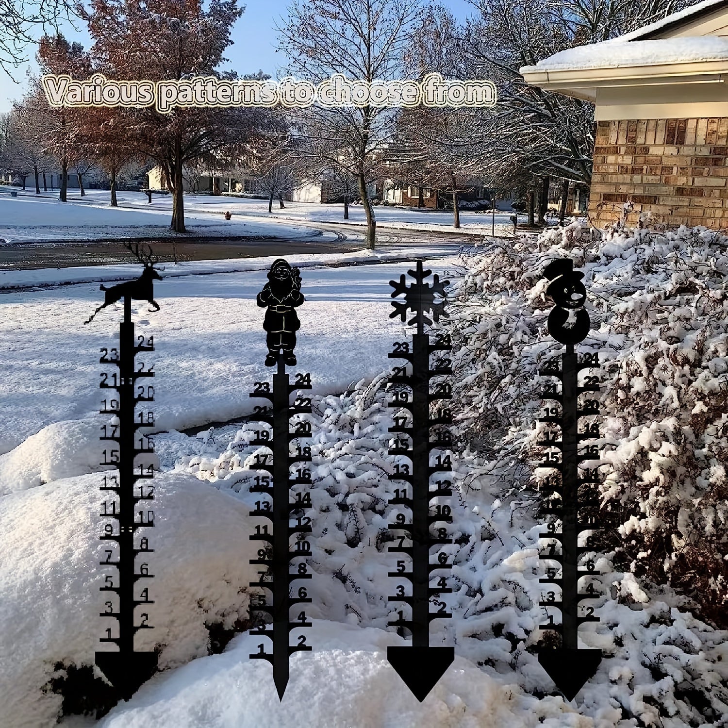 Elk Snow Gauge Garden Stake Christmas Deer Metal Snow Depth Measuring Ruler