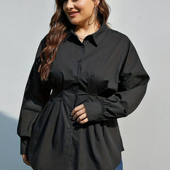 Button Up Tunic Blouse Slim Fit Long Sleeve Casual Shirt