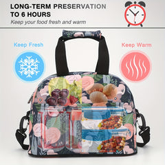 Insulated Lunch Bag with Pink Flower Strap