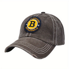 B Letter Embroidery Baseball Cap Washed Distressed Peaked Cap