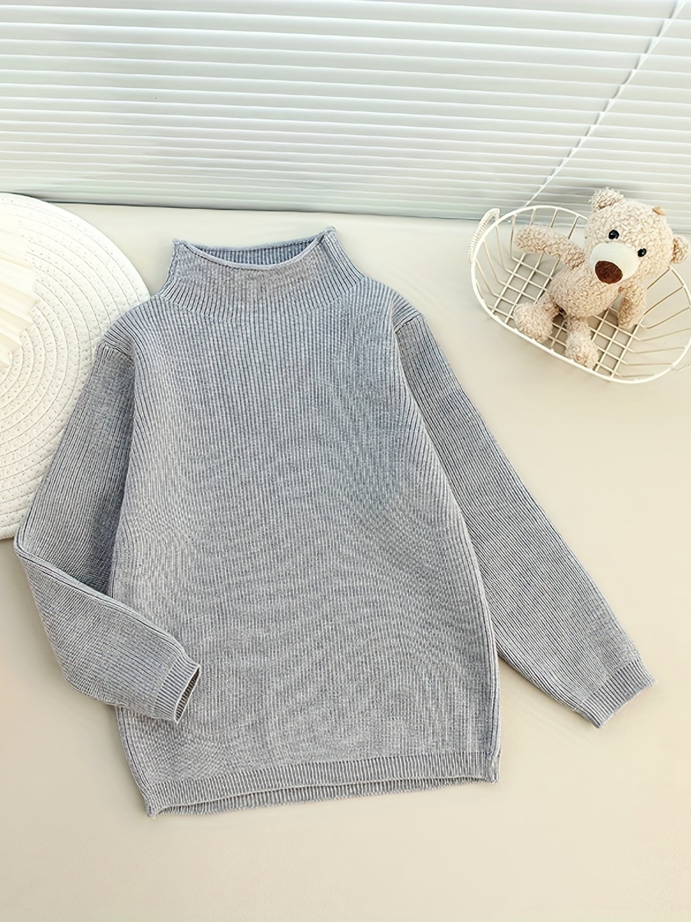 Warm Ribbed Half Turtleneck Sweater for Toddler Boys Girls
