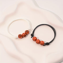 2pcs Boys Sports Wax Thread Braided Basketball Bracelet Set