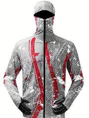 Men's Fish Pattern Block UPF 50 Sun Protection Hoodie Long Sleeve