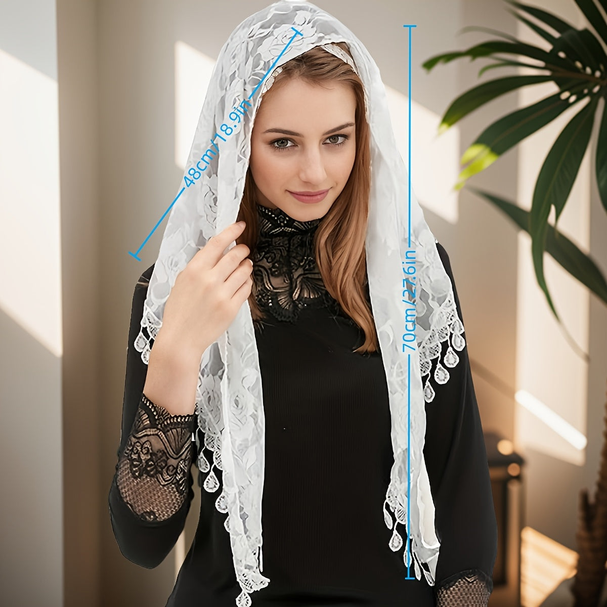 JOANSHRINE Rose Lace Sheer Bridal Veil Headscarf for Weddings Bridesmaids