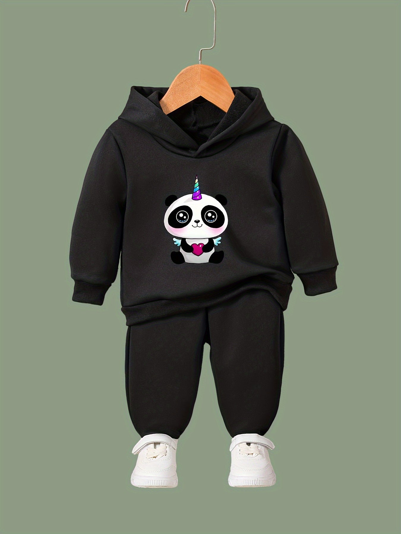 OERYUI Girls boys 2pcs Unicorn Panda Hooded Pullover Pants Set Spring