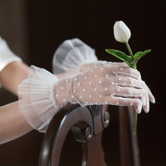 Polka Dotted Bridal Gloves Short Gloves With Lace